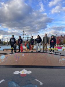 Amanda Westra with a group of Chill youth at the skatepark