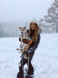 Amanda Westra holding her dog.