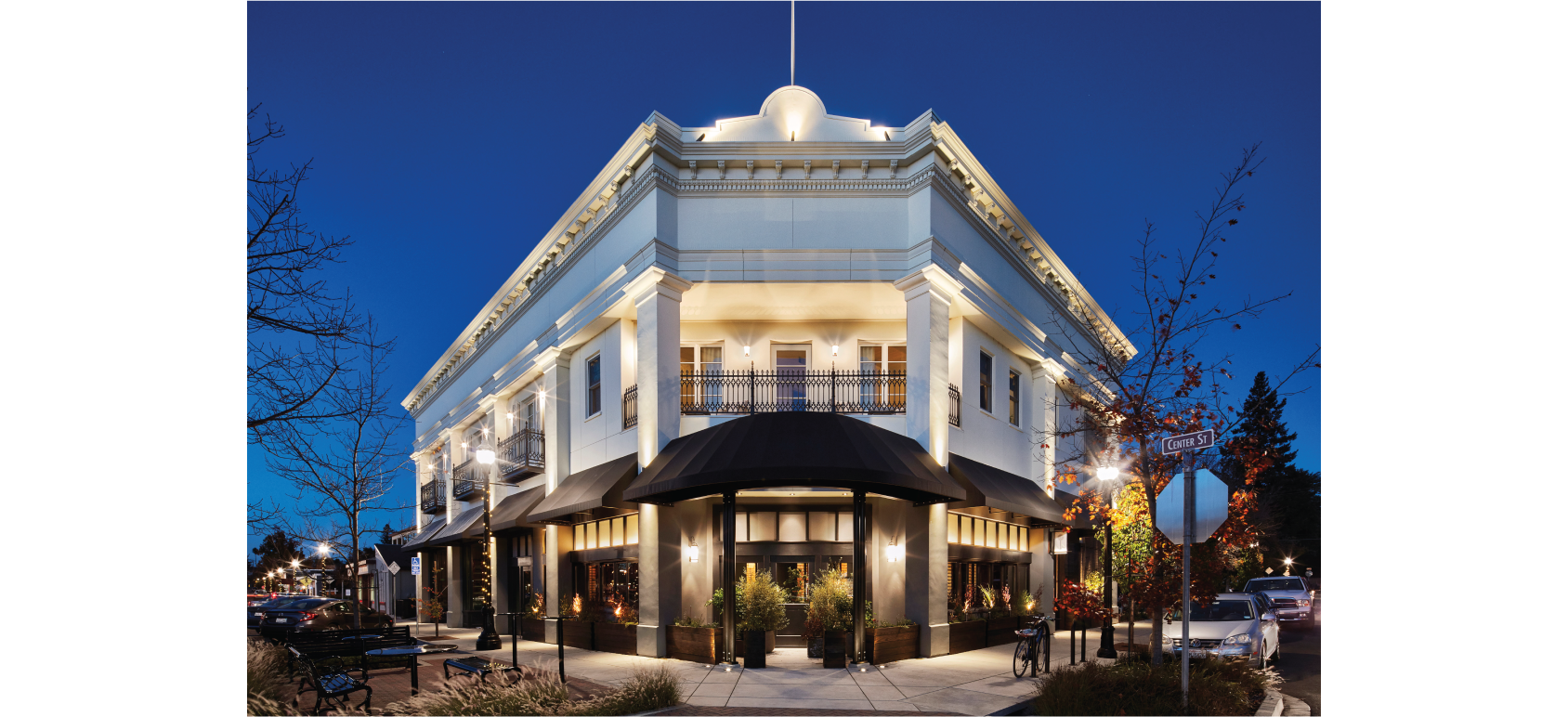 A view of the SingleThread Farms restaurant and inn from the outside.