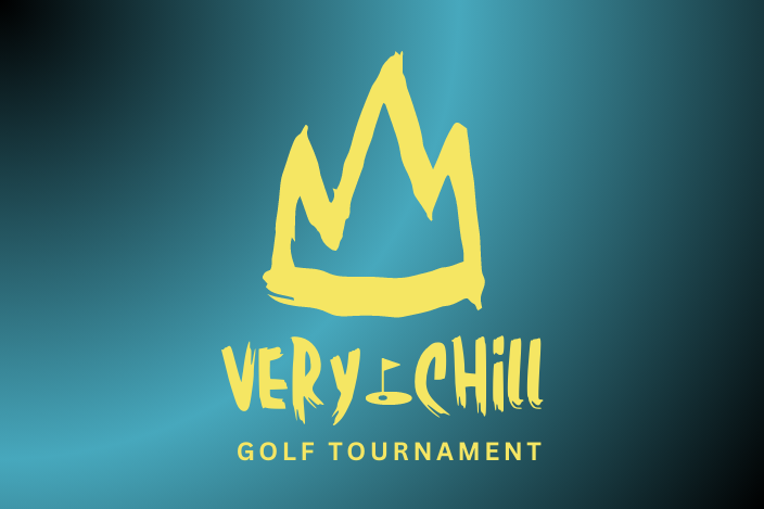 Very Chill golf tournament logo on a blue and black background.