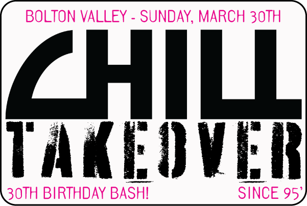 A graphic showing the details for an event called the Chill Bolton Takeover